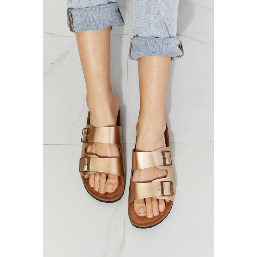 MMShoes Best Life Double-Banded Slide Sandal in Gold Gold / 6