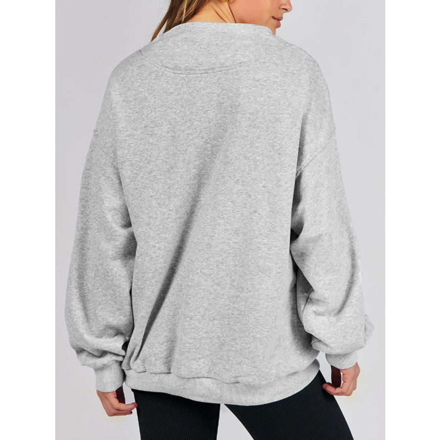 Mock Neck Drop Shoulder Long Sleeve Sweatshirt Apparel and Accessories