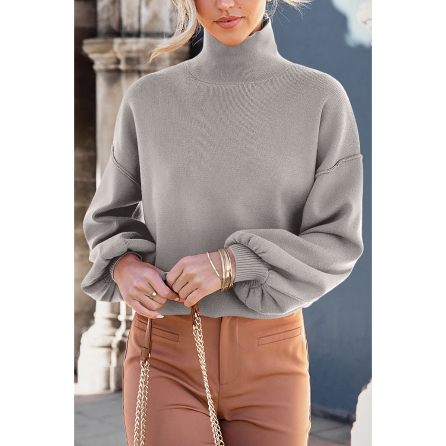 Mock Neck Dropped Shoulder Sweater Apparel and Accessories