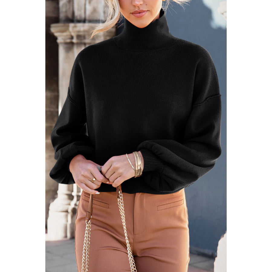Mock Neck Dropped Shoulder Sweater Apparel and Accessories