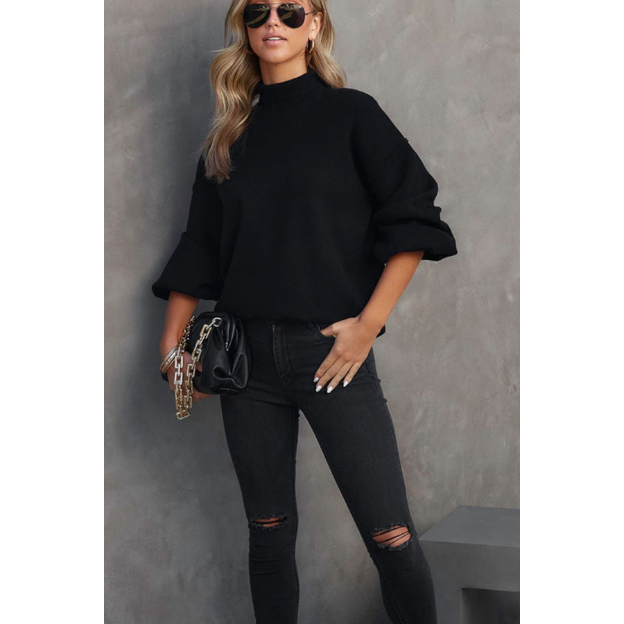 Mock Neck Dropped Shoulder Sweater Apparel and Accessories