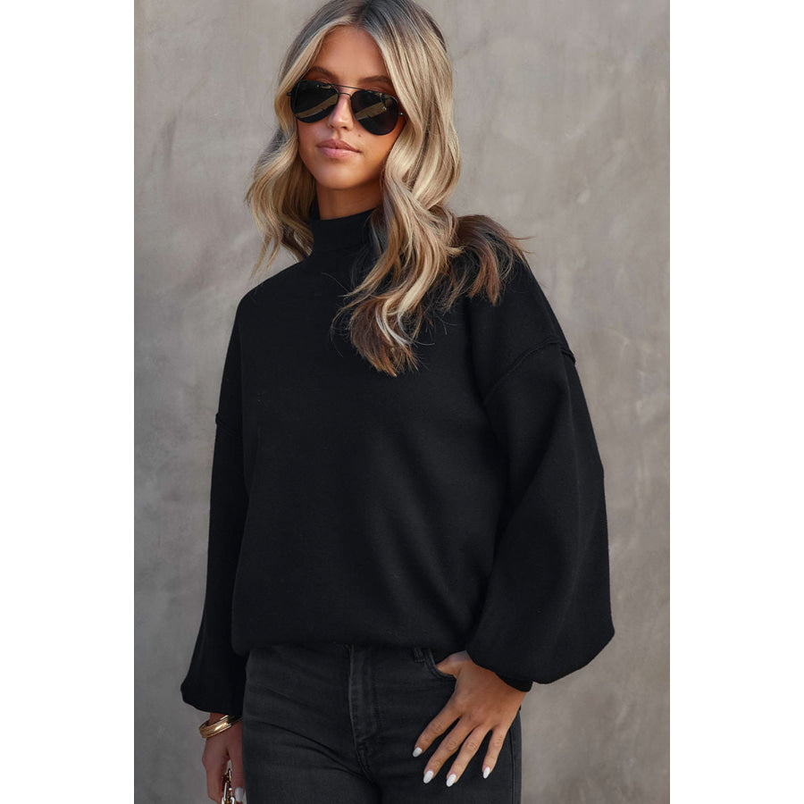 Mock Neck Dropped Shoulder Sweater Apparel and Accessories