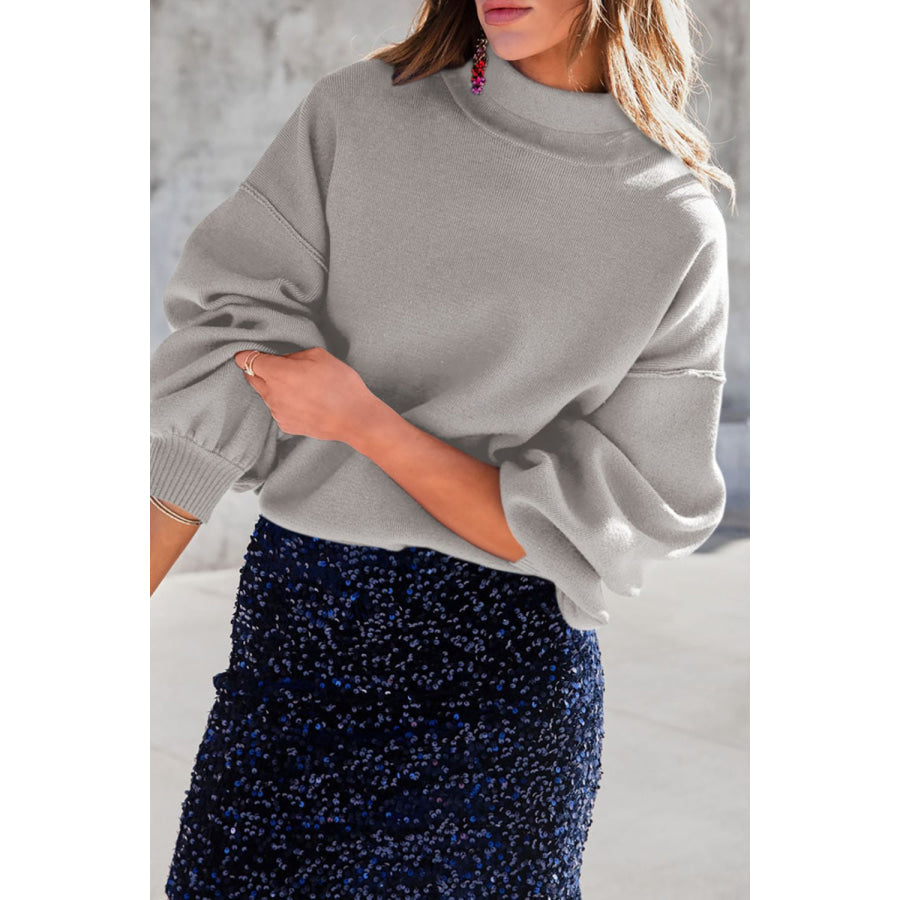 Mock Neck Dropped Shoulder Sweater Gray / M Apparel and Accessories