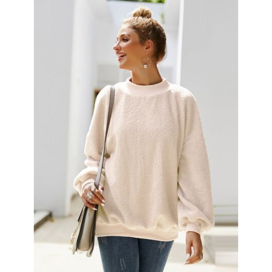 Mock Neck Dropped Shoulder Sweatshirt Apparel and Accessories