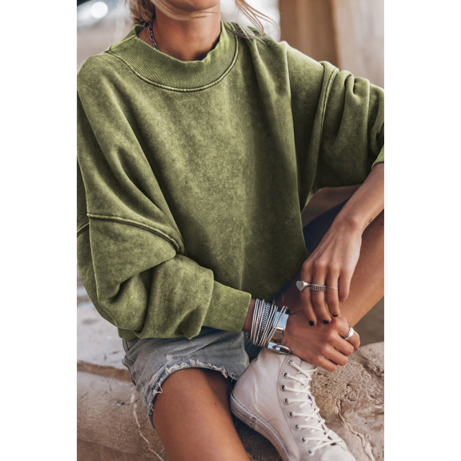 Mock Neck Dropped Shoulder Sweatshirt Apparel and Accessories