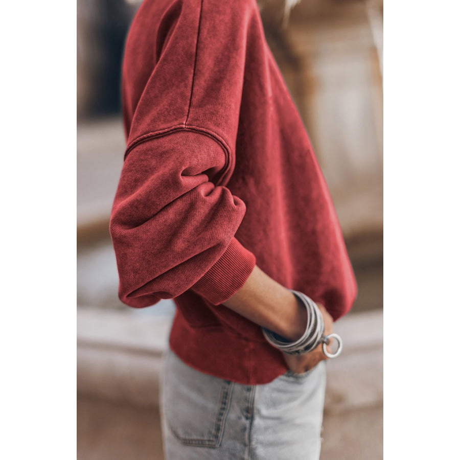 Mock Neck Dropped Shoulder Sweatshirt Apparel and Accessories