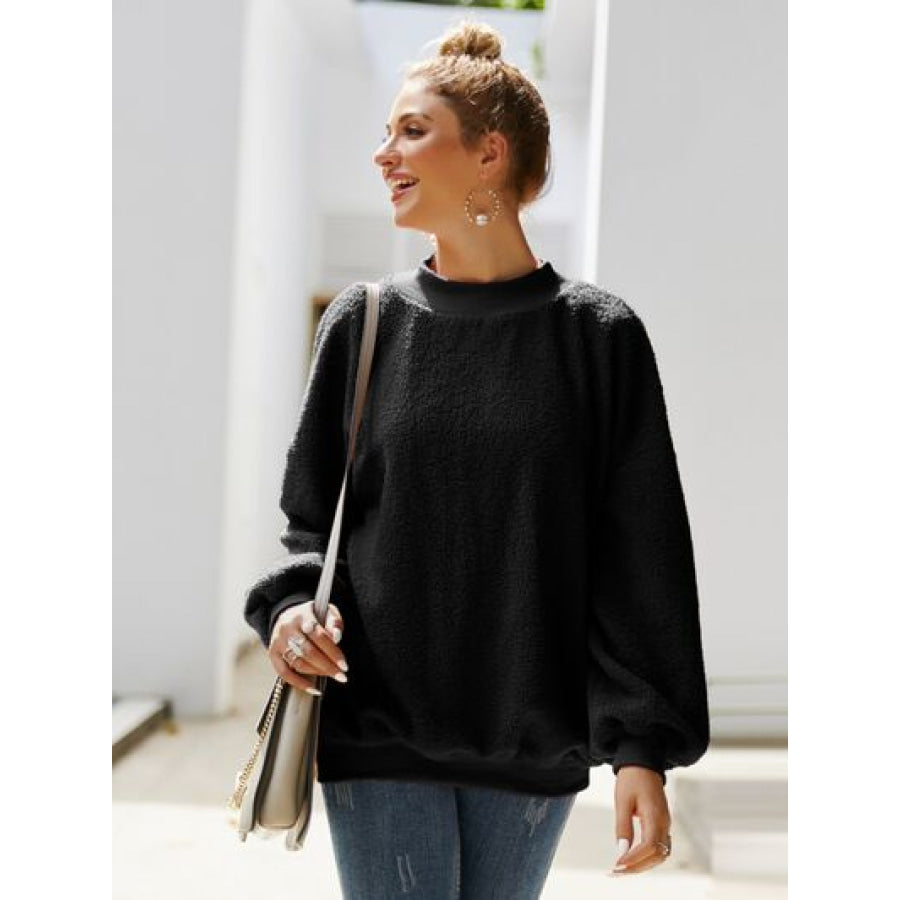 Mock Neck Dropped Shoulder Sweatshirt Apparel and Accessories