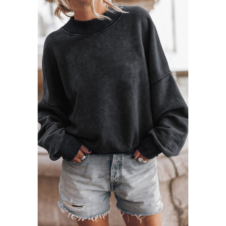 Mock Neck Dropped Shoulder Sweatshirt Apparel and Accessories