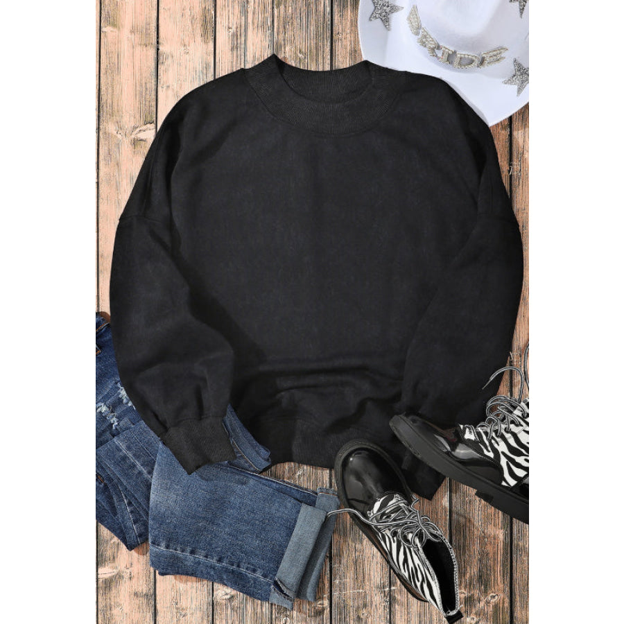 Mock Neck Dropped Shoulder Sweatshirt Apparel and Accessories