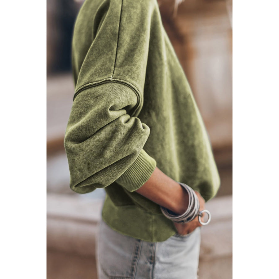 Mock Neck Dropped Shoulder Sweatshirt Apparel and Accessories