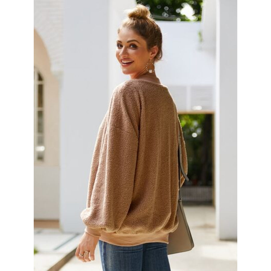 Mock Neck Dropped Shoulder Sweatshirt Apparel and Accessories