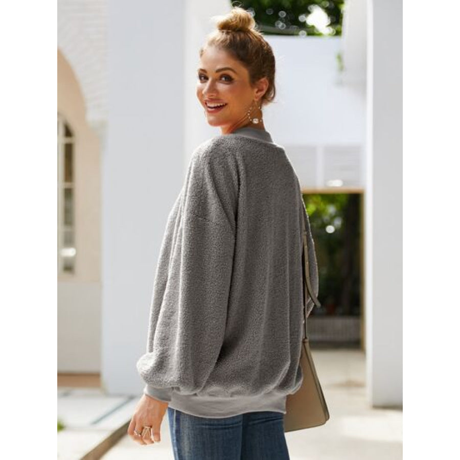 Mock Neck Dropped Shoulder Sweatshirt Apparel and Accessories