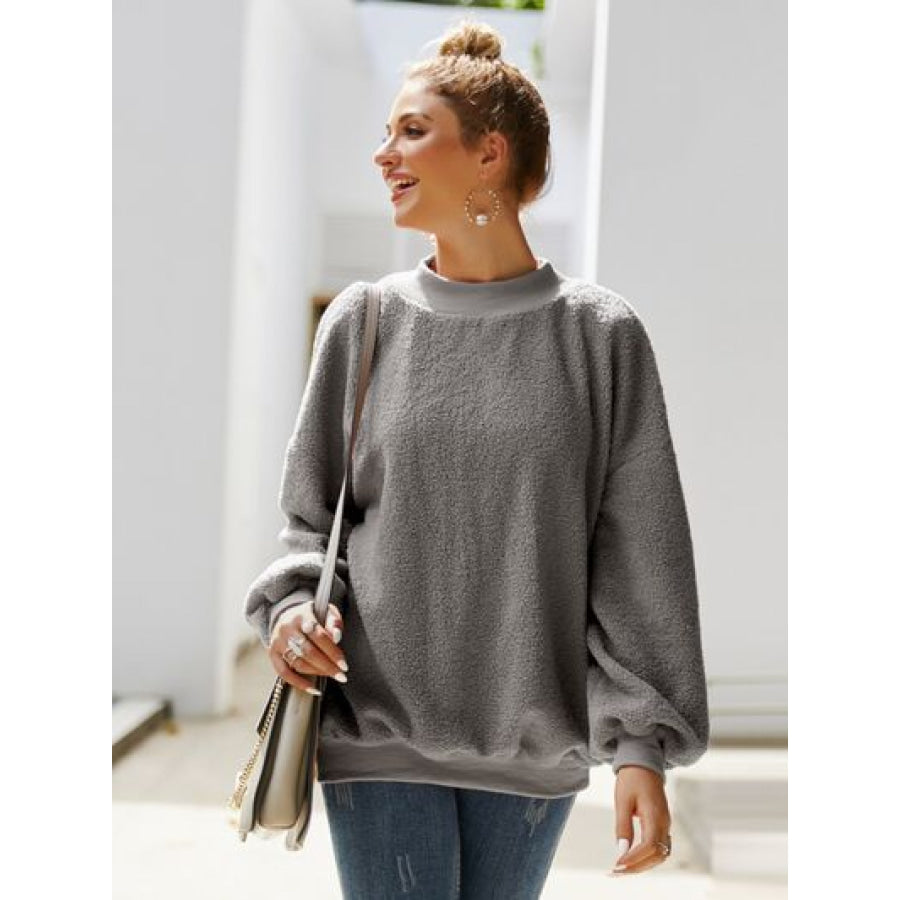 Mock Neck Dropped Shoulder Sweatshirt Apparel and Accessories
