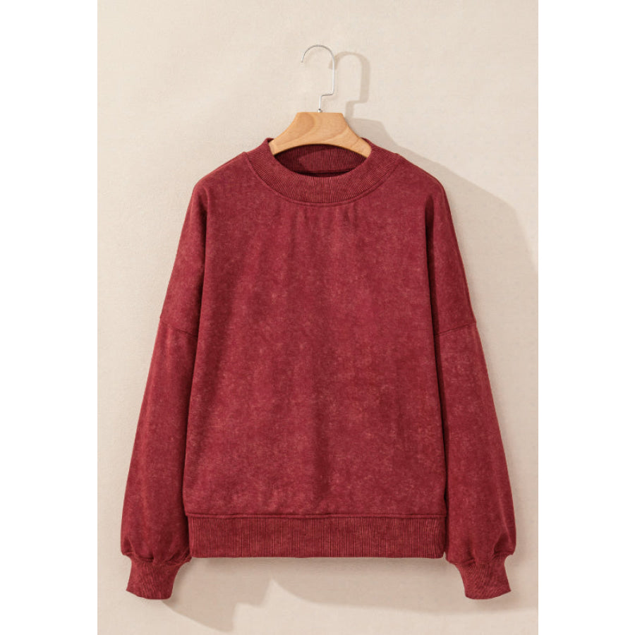 Mock Neck Dropped Shoulder Sweatshirt Apparel and Accessories