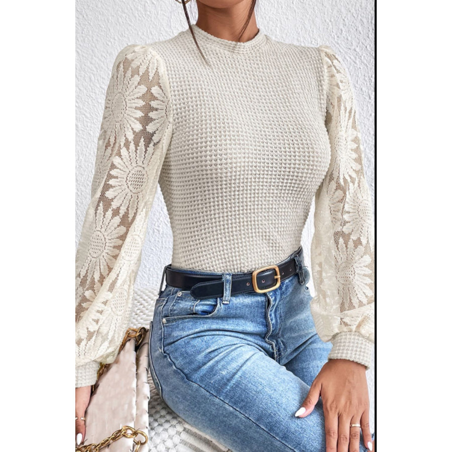 Mock Neck Lace Long Sleeve Top Apparel and Accessories