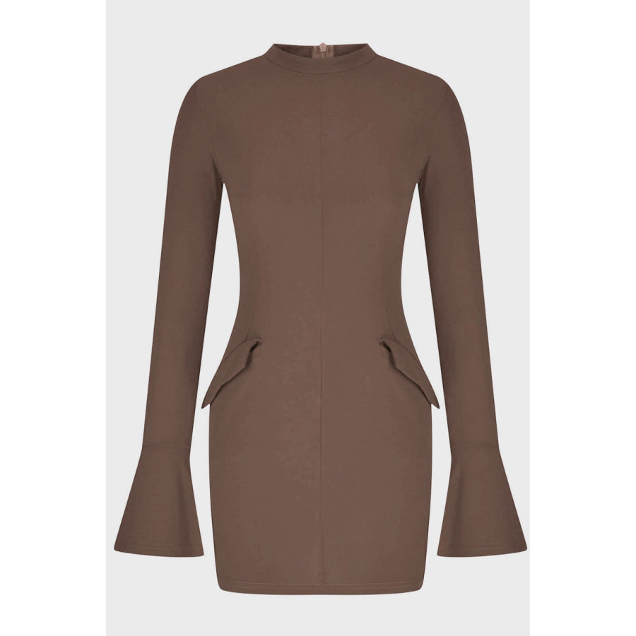 Mock Neck Long Sleeve Mini Dress Apparel and Accessories