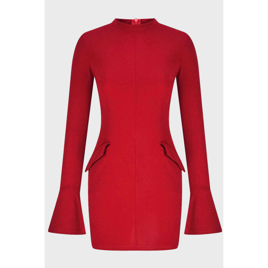 Mock Neck Long Sleeve Mini Dress Apparel and Accessories