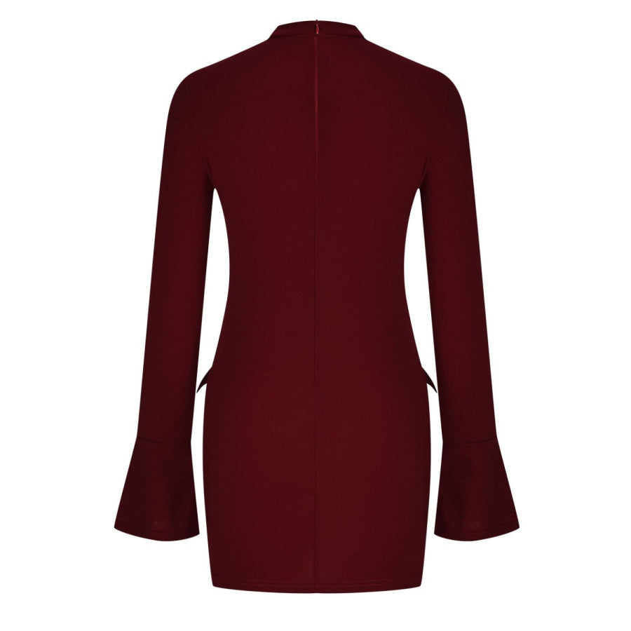 Mock Neck Long Sleeve Mini Dress Apparel and Accessories