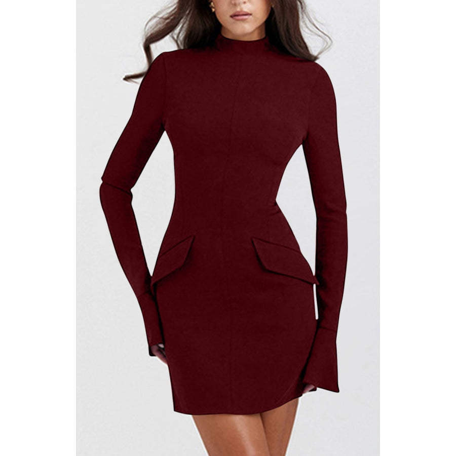 Mock Neck Long Sleeve Mini Dress Apparel and Accessories