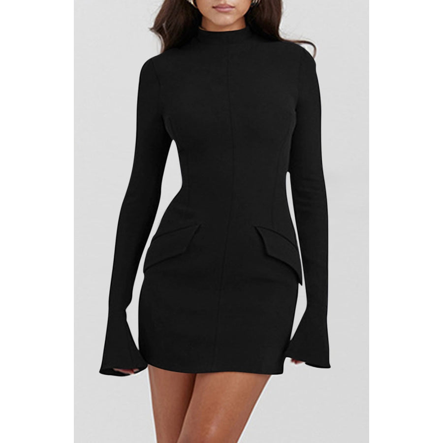 Mock Neck Long Sleeve Mini Dress Apparel and Accessories