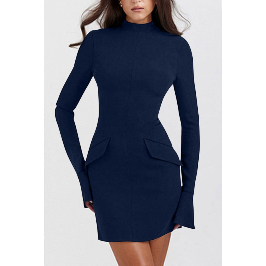 Mock Neck Long Sleeve Mini Dress Apparel and Accessories