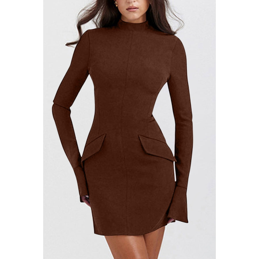 Mock Neck Long Sleeve Mini Dress Apparel and Accessories