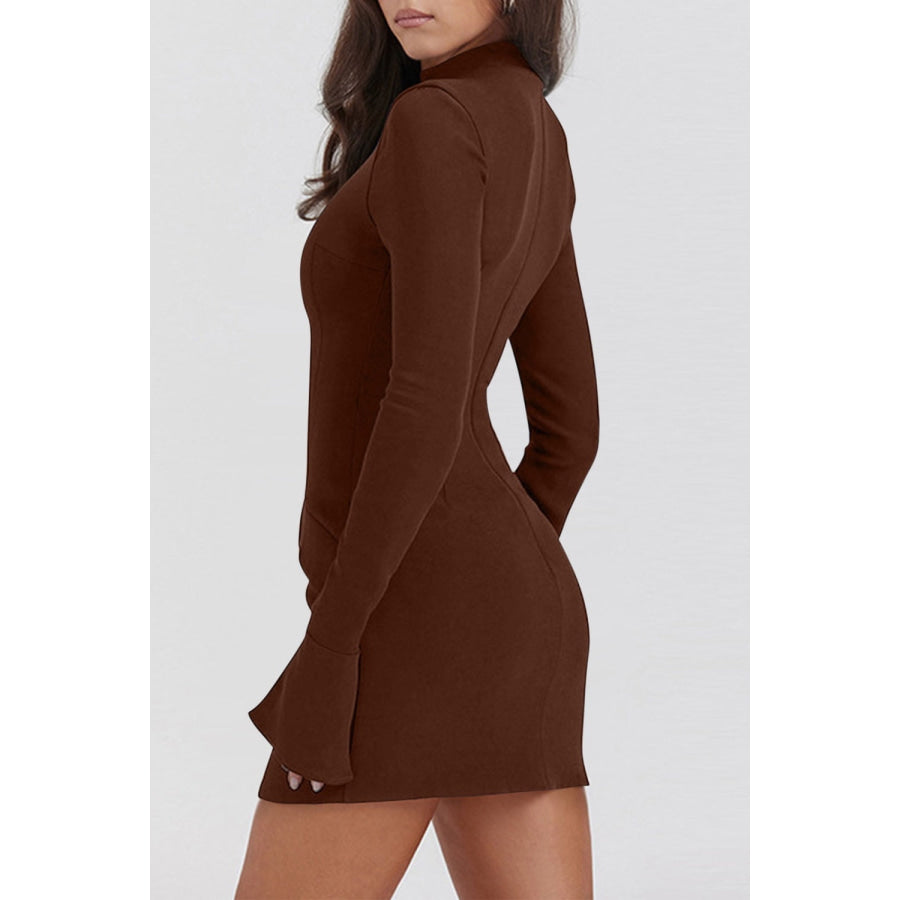 Mock Neck Long Sleeve Mini Dress Apparel and Accessories