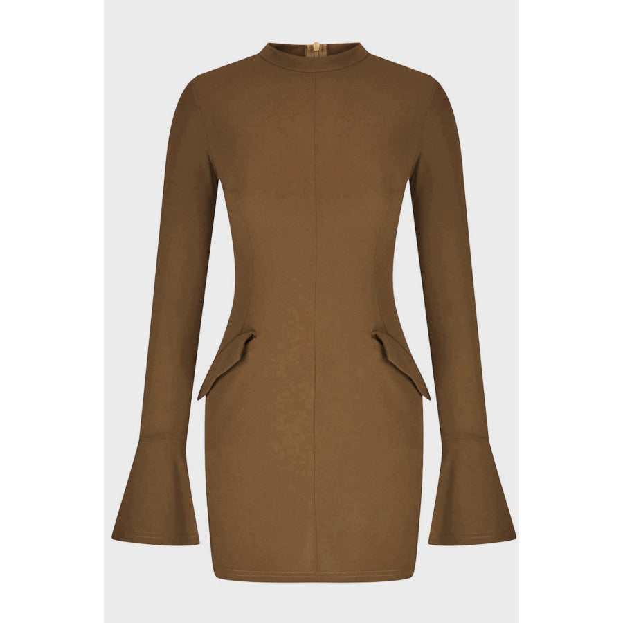 Mock Neck Long Sleeve Mini Dress Apparel and Accessories