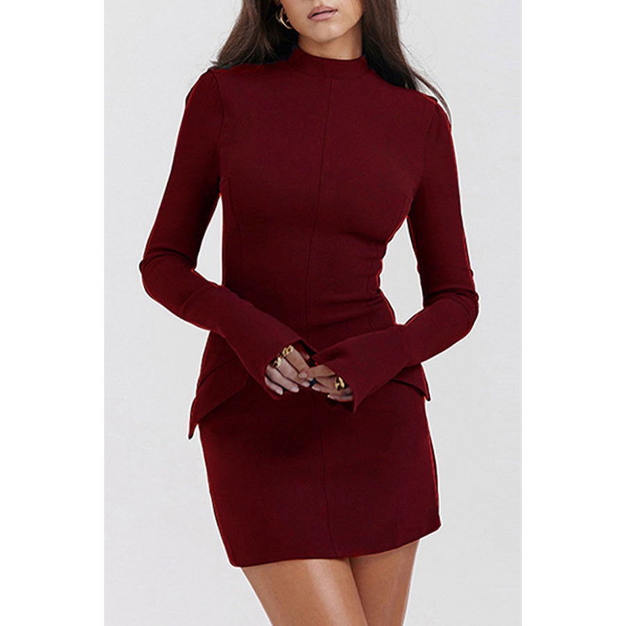 Mock Neck Long Sleeve Mini Dress Burgundy / XS Apparel and Accessories