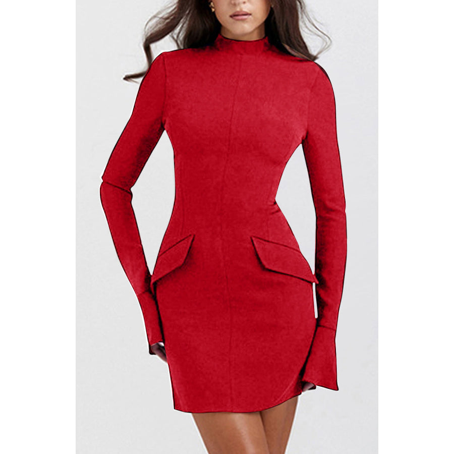 Mock Neck Long Sleeve Mini Dress Deep Red / XS Apparel and Accessories
