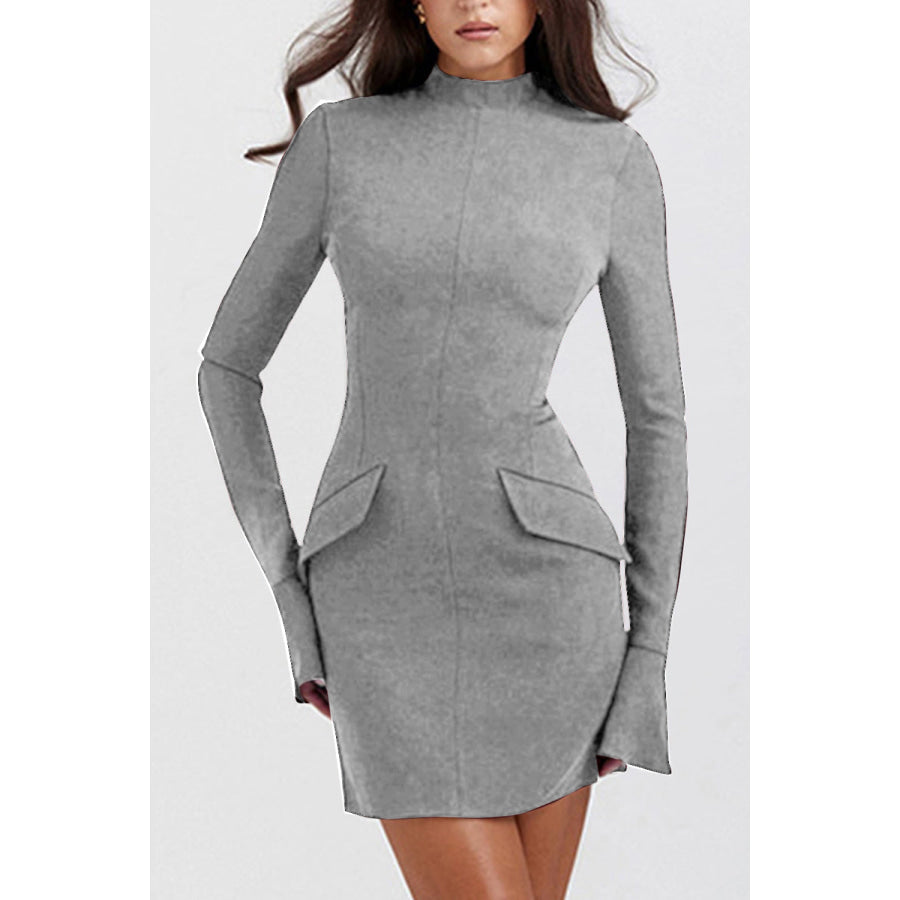 Mock Neck Long Sleeve Mini Dress Gray / XS Apparel and Accessories