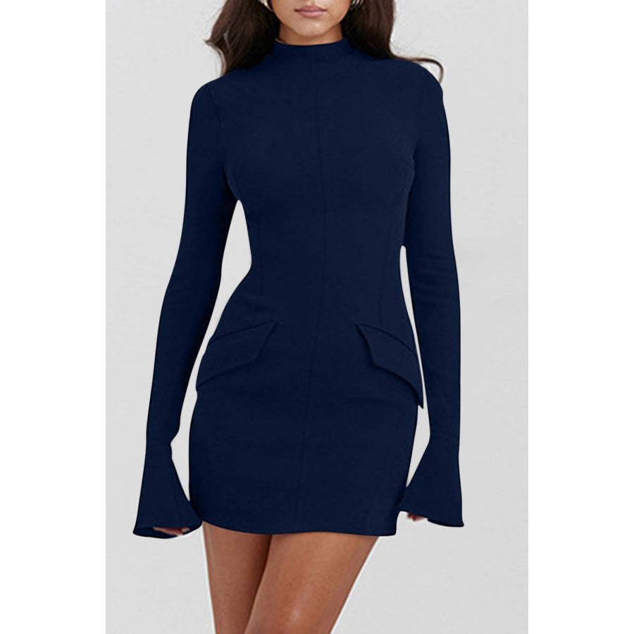 Mock Neck Long Sleeve Mini Dress Navy / XS Apparel and Accessories