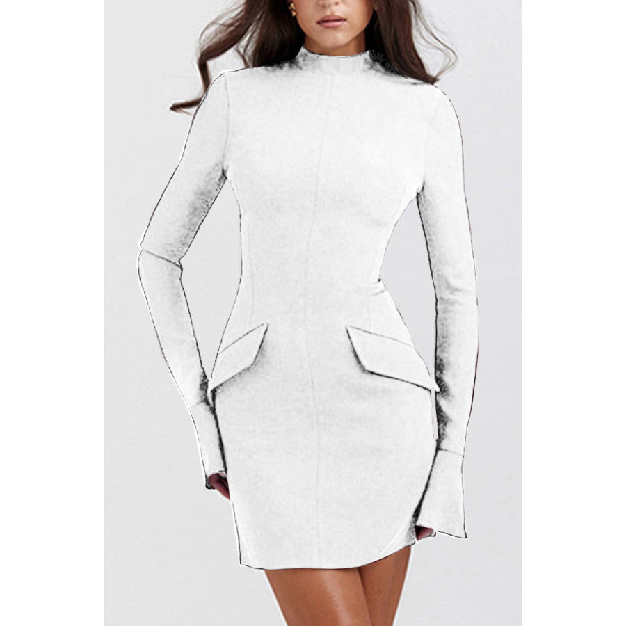 Mock Neck Long Sleeve Mini Dress White / XS Apparel and Accessories