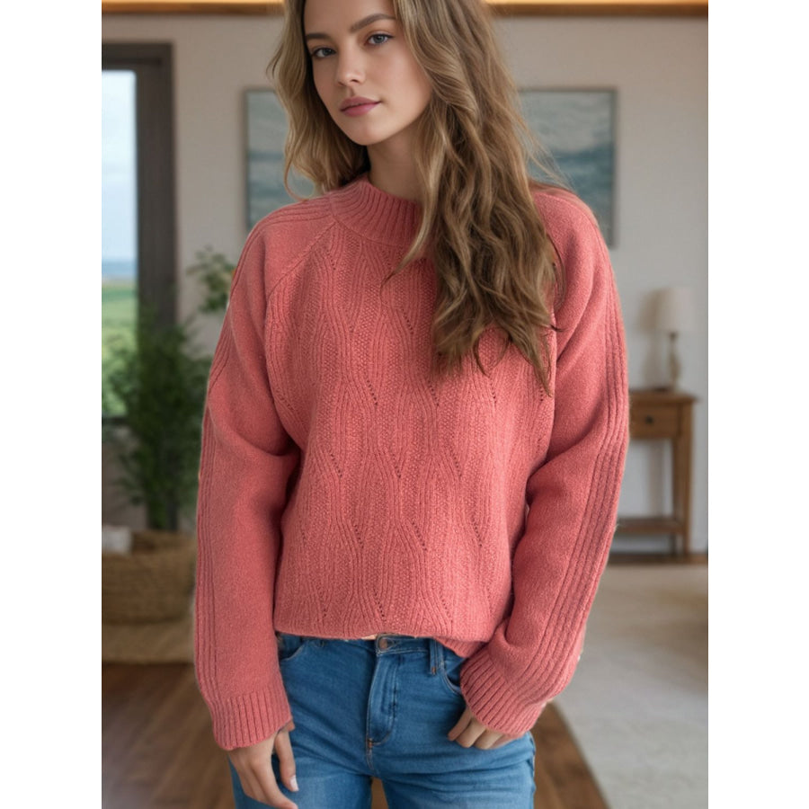 Mock Neck Long Sleeve Sweater Apparel and Accessories