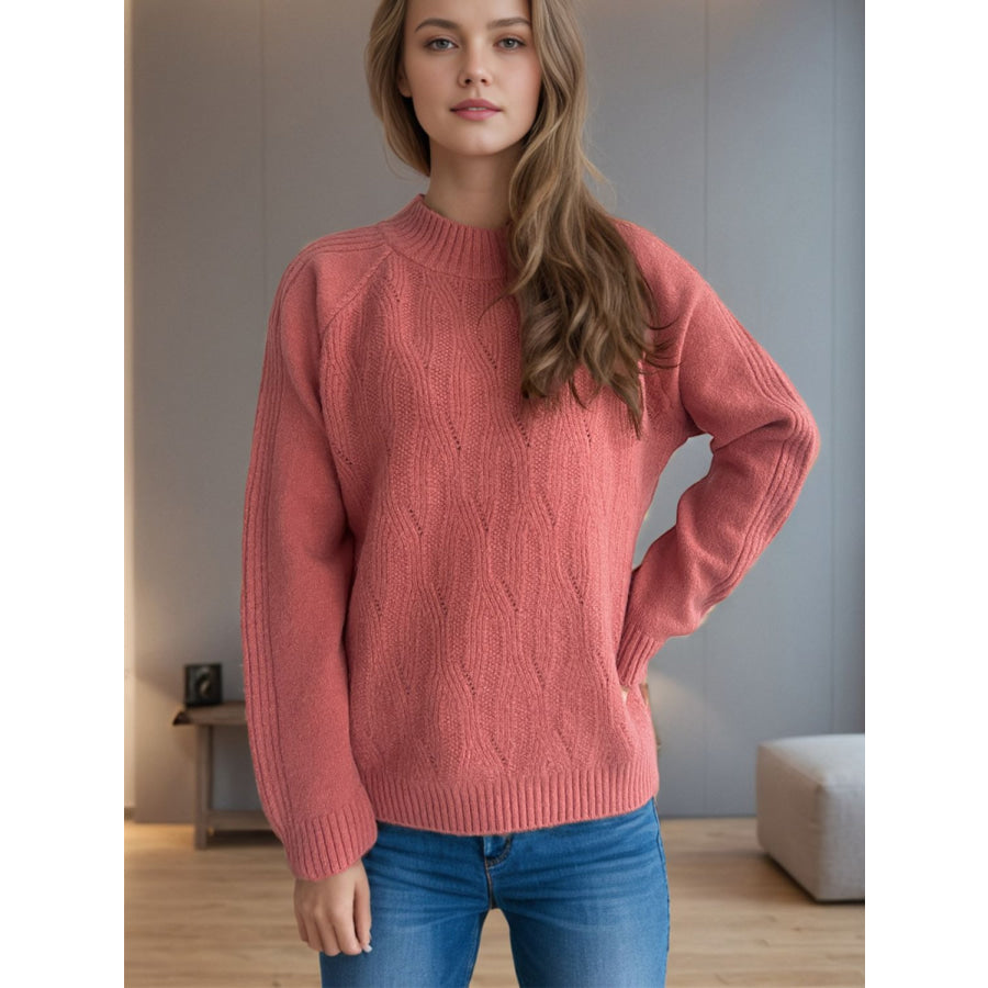 Mock Neck Long Sleeve Sweater Apparel and Accessories