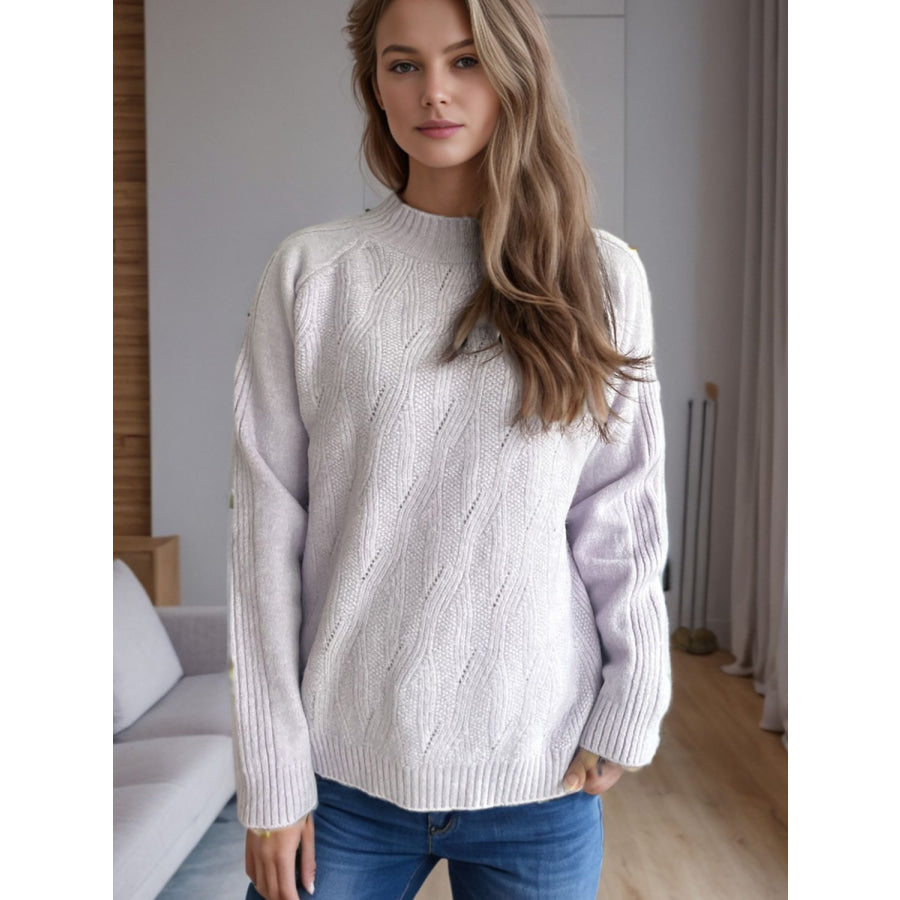 Mock Neck Long Sleeve Sweater Lilac / One Size Apparel and Accessories