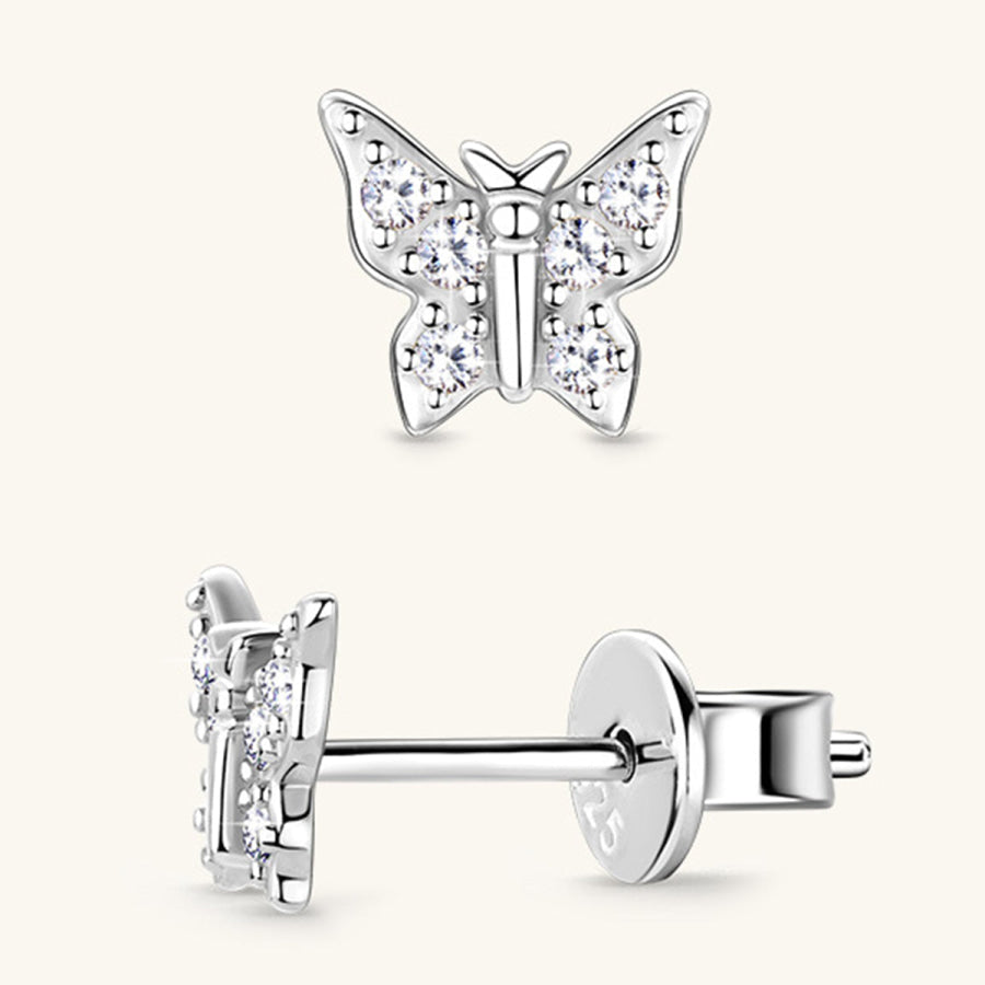 Moissanite 925 Sterling Silver Butterfly Stud Earrings Silver / One Size Apparel and Accessories