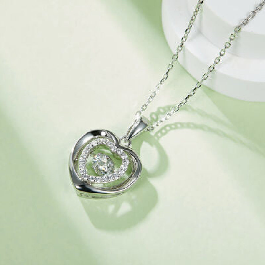 Moissanite 925 Sterling Silver Heart Necklace Silver / One Size Apparel and Accessories