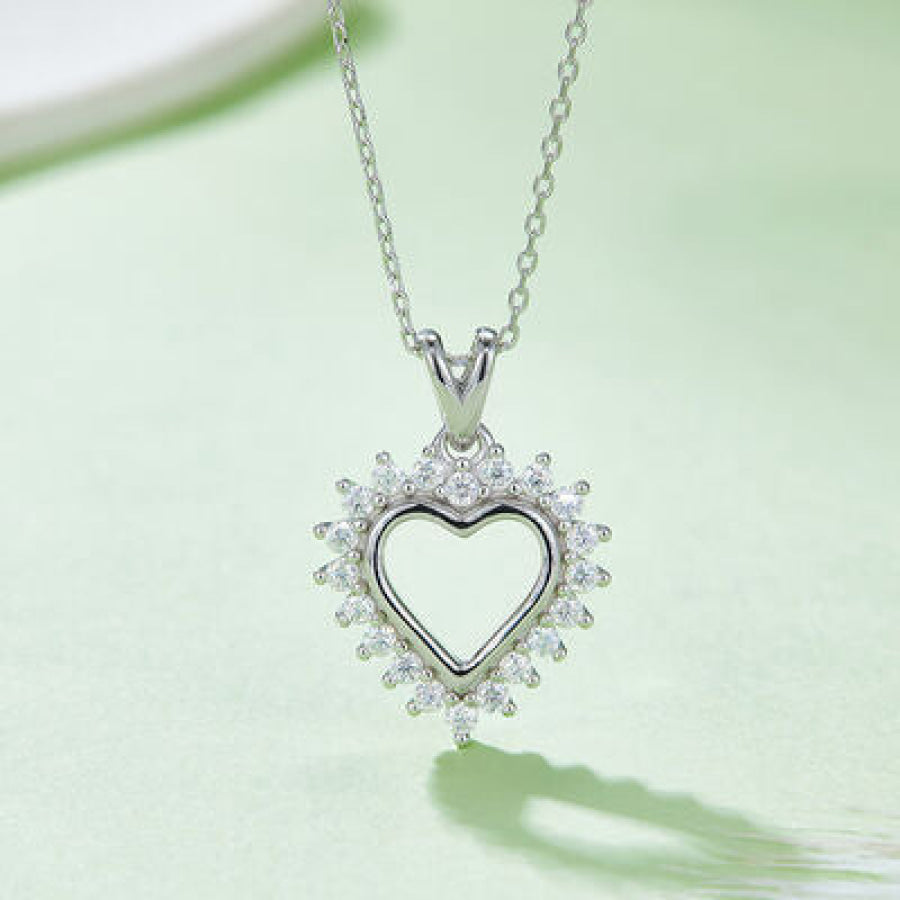Moissanite 925 Sterling Silver Heart Pendant Necklace Silver / One Size Apparel and Accessories