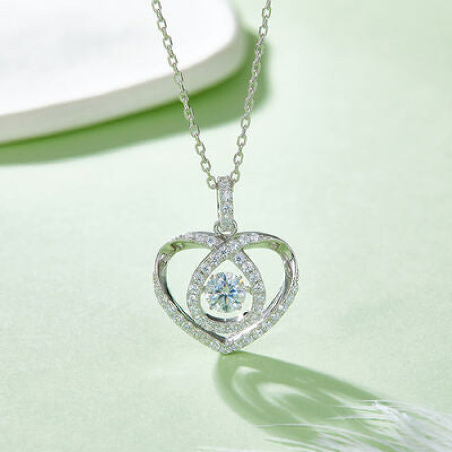 Moissanite 925 Sterling Silver Heart Shape Necklace Silver / One Size Apparel and Accessories