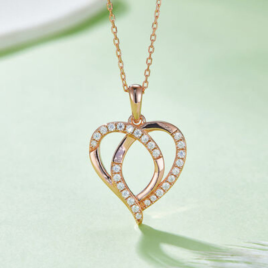 Moissanite 925 Sterling Silver Heart Shape Necklace Rose Gold / One Size Apparel and Accessories