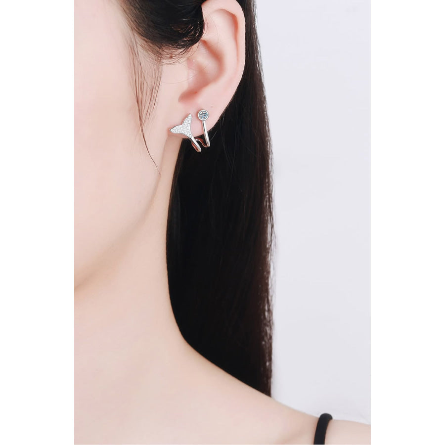 Moissanite Fishtail Rhodium-Plated Earrings Silver / One Size