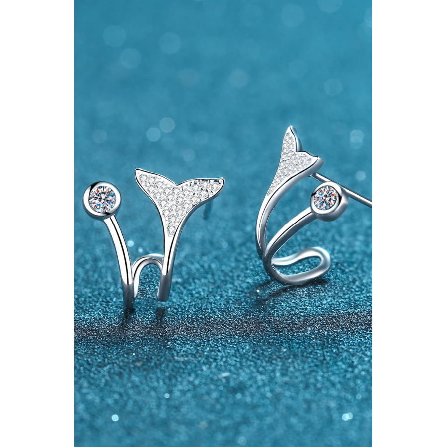 Moissanite Fishtail Rhodium-Plated Earrings Silver / One Size