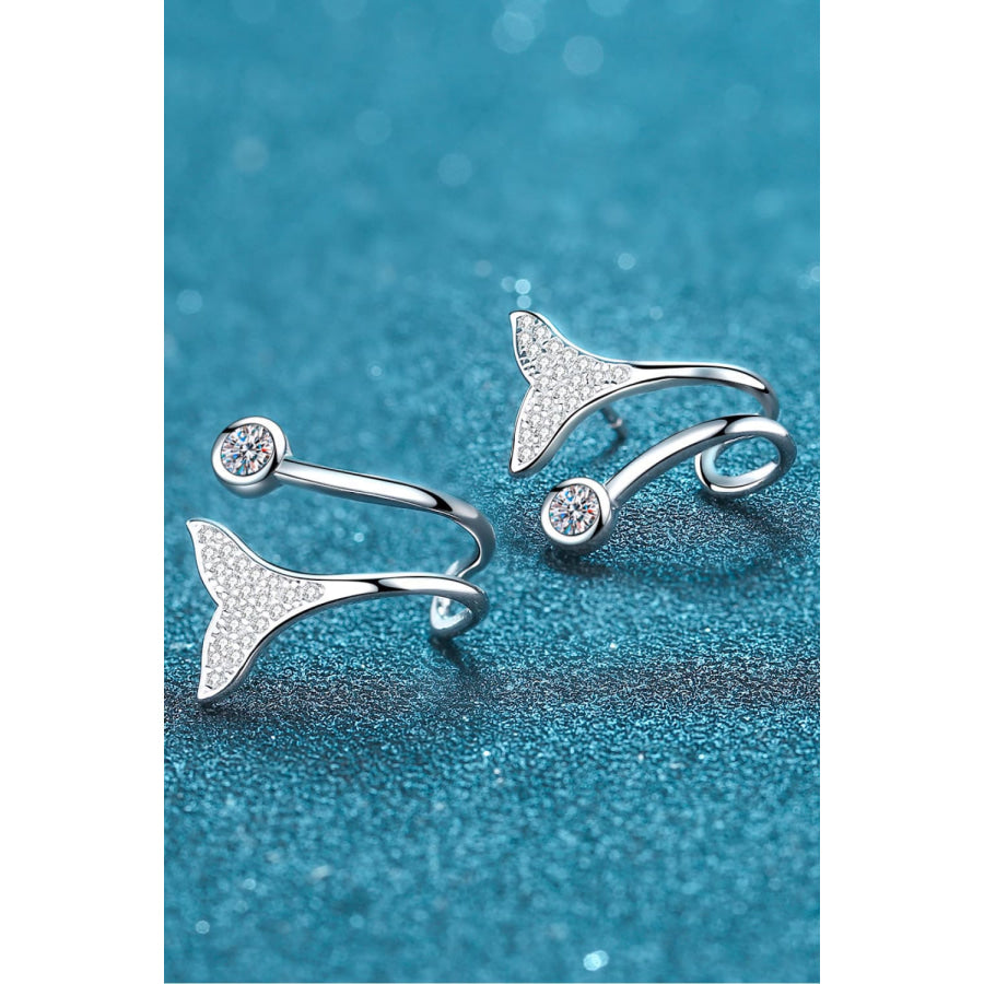 Moissanite Fishtail Rhodium-Plated Earrings Silver / One Size