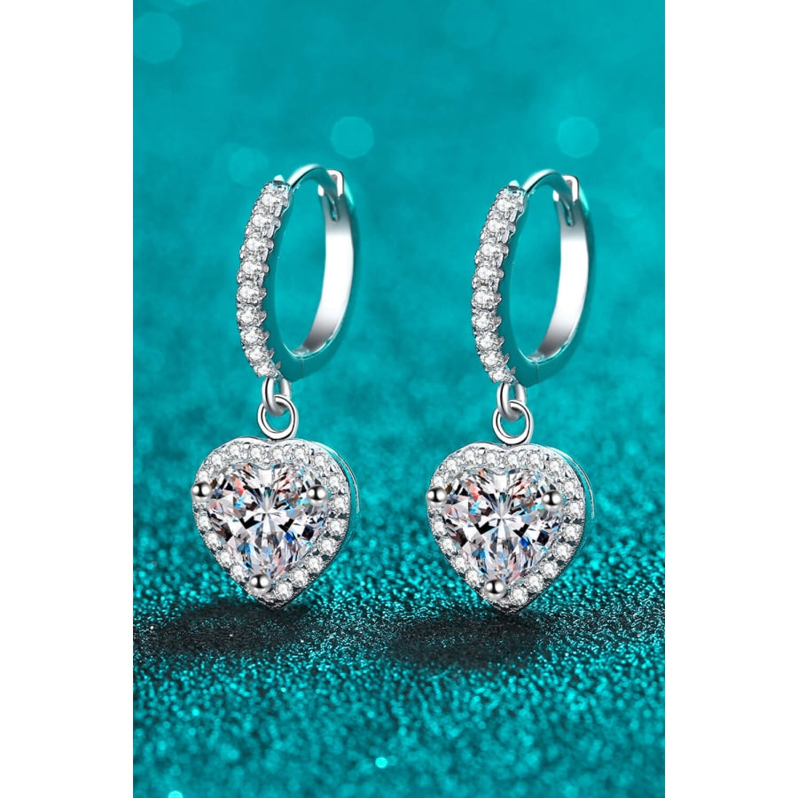 Moissanite Heart-Shaped Drop Earrings Silver / One Size