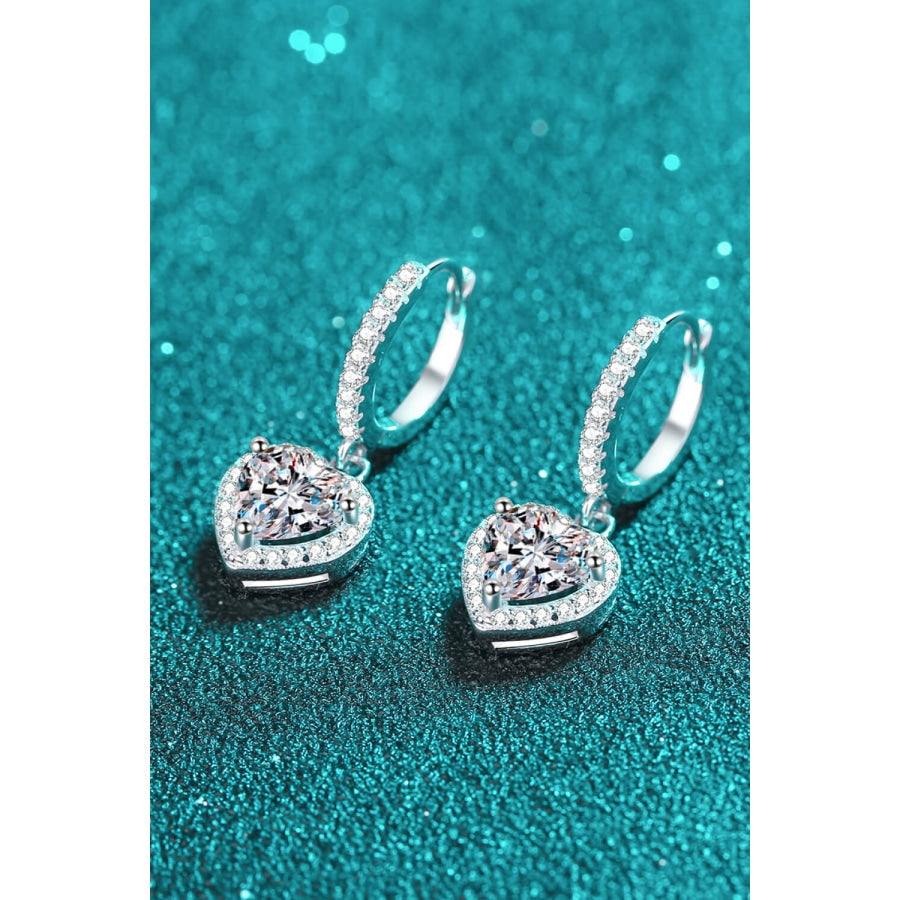 Moissanite Heart-Shaped Drop Earrings Silver / One Size