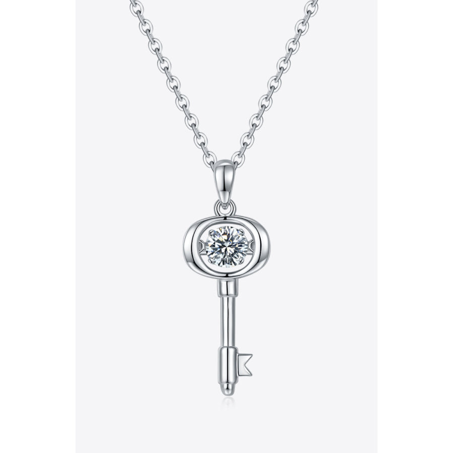 Moissanite Key Pendant Necklace Silver / One Size