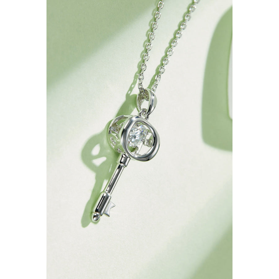 Moissanite Key Pendant Necklace Silver / One Size