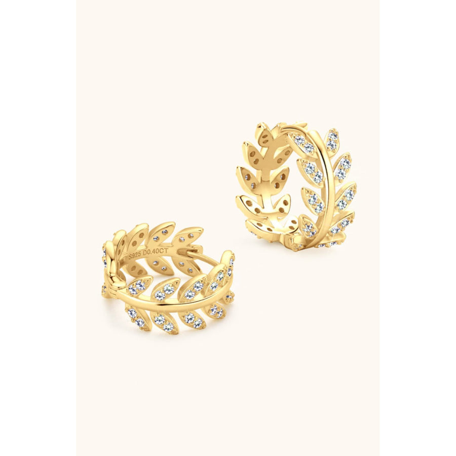 Moissanite Leaf 925 Sterling Silver Earrings Gold / One Size