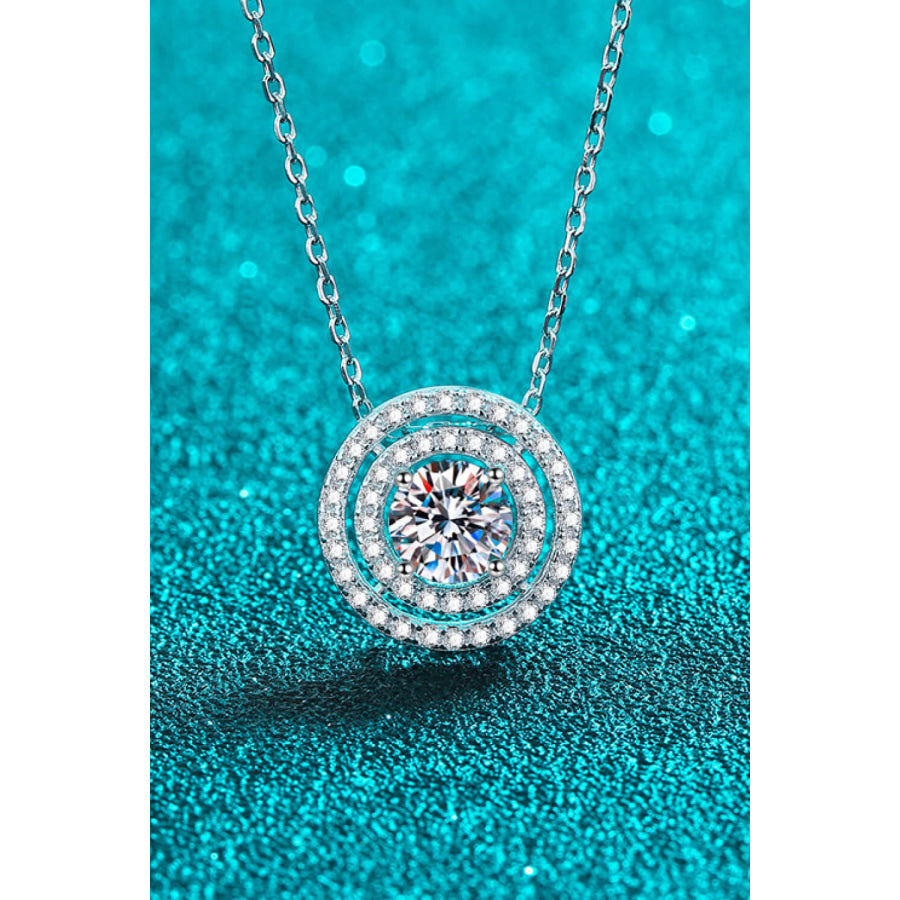 Moissanite Round Pendant Rhodium-Plated Necklace Silver / One Size